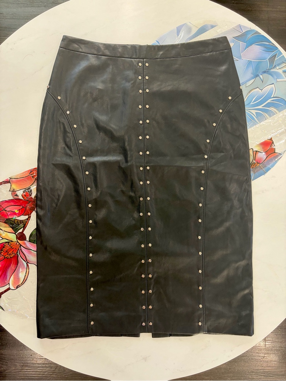 Worthington Black Faux Leather Studded Pencil Skirt